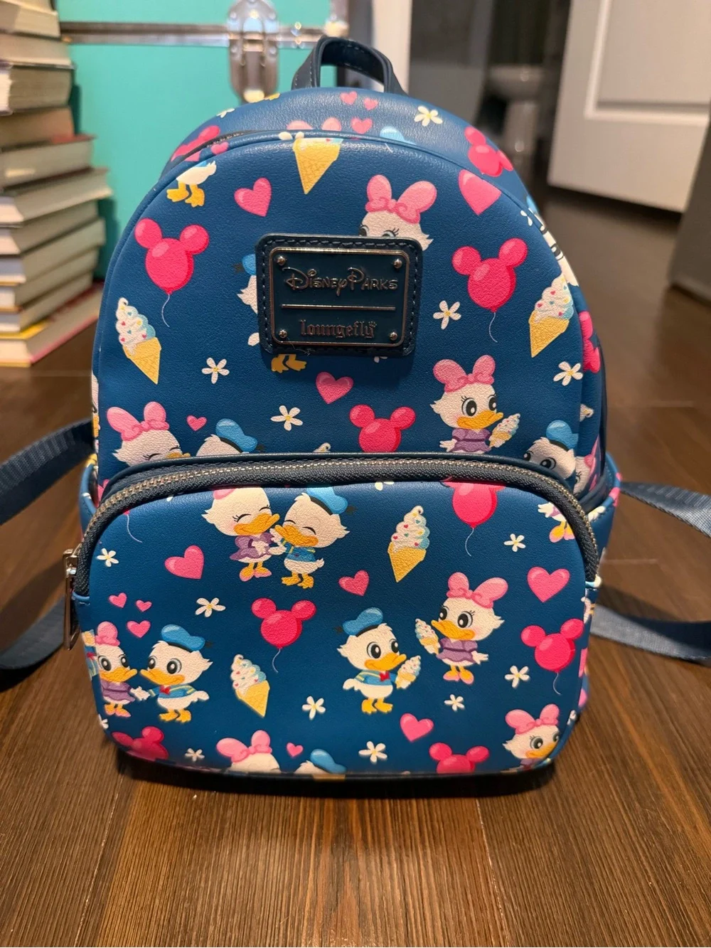 Disney Mini Backpack in Blue with Daisy & Donald Pattern